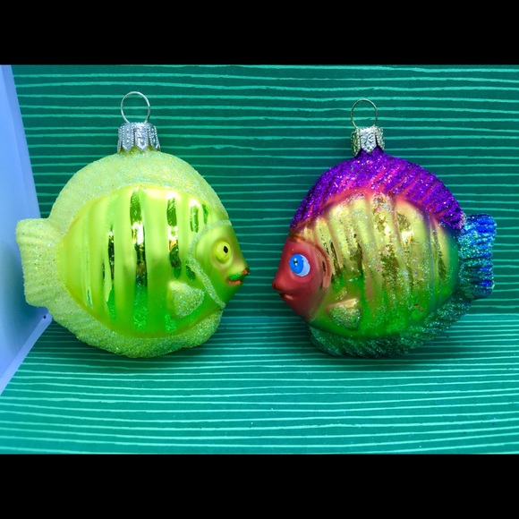 2 Polish Glass Coral Reef Fishes Xmas Ornaments - Picture 7 of 8